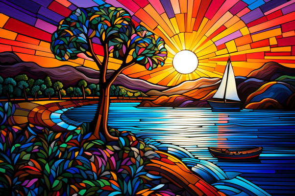 Vibrant Stained Glass Ocean Scene