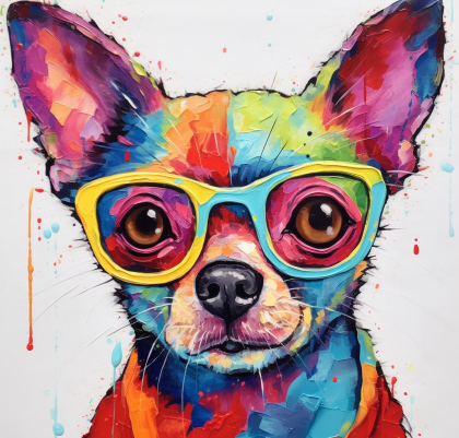 Rainbow Colored Chihuahua, In Multi Colored Glasses
