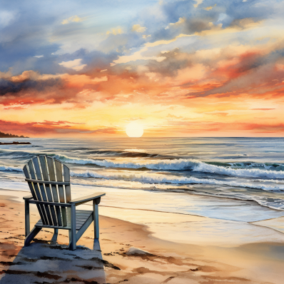 Watercolor Beach Chair At Sunset  Paint by Numbers Kit