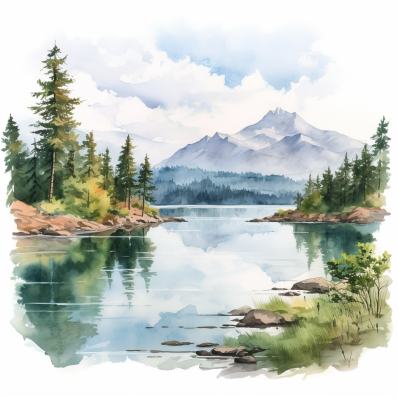 Watercolor Mountain And Lake  Paint by Numbers Kit