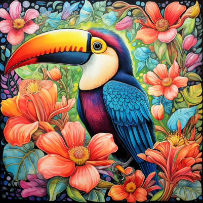 Vibrant Toucan Among Flowers