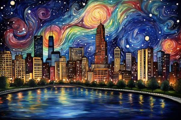Vibrant Starry Nigh In Chicago