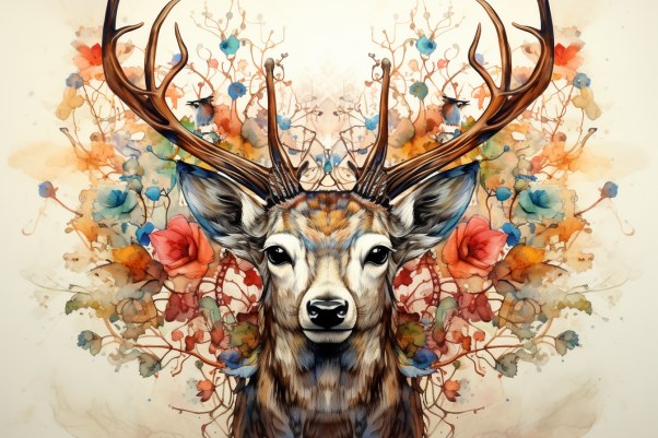 Flower Art Watercolor Deer  Paint by Numbers Kit