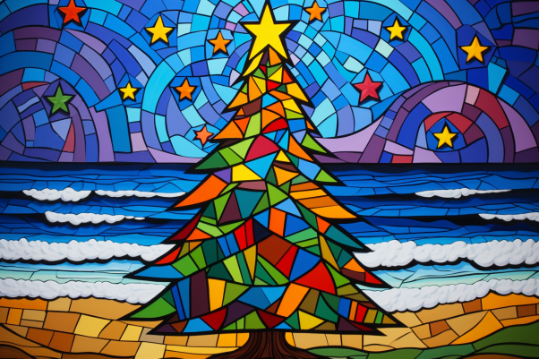 Mosaic Vibe Christmas Tree And Sea