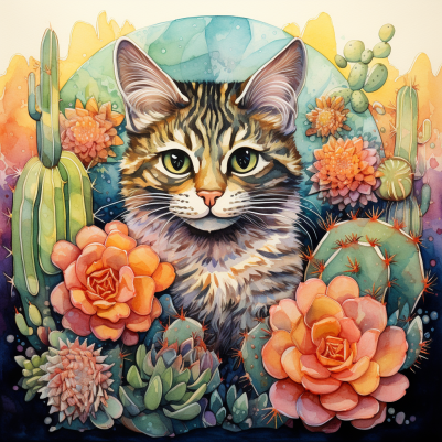 Featuring Tabby Cat In Succulents