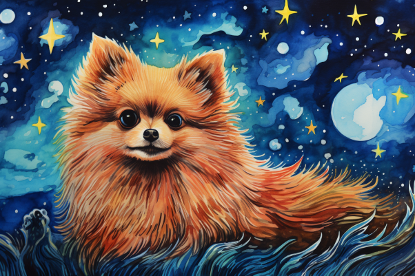 Pomeranian And Starry Night