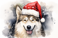 Thumbnail for Happy Siberian Husky In Santa Hat