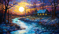Thumbnail for Sun Setting And Cozy Cabin   Paint by Numbers Kit
