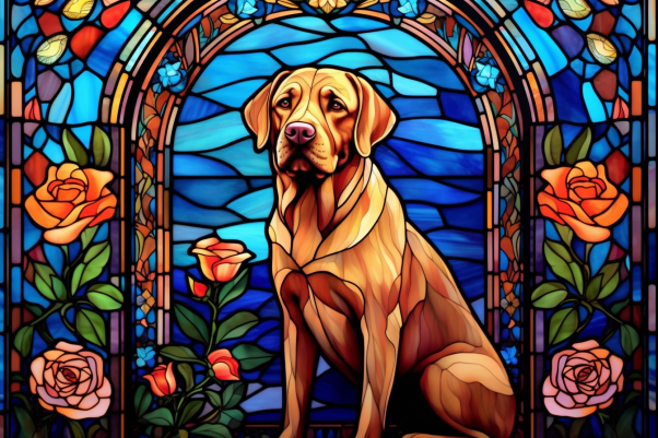 Graceful Labrador And Roses On Stained Glass