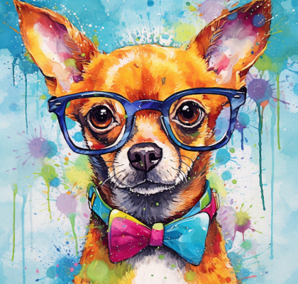 Nerdy Chihuahua In Blue Glasses And Bow Tie