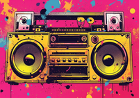 Thumbnail for 80s Boombox Pink Background And Splatter Paint