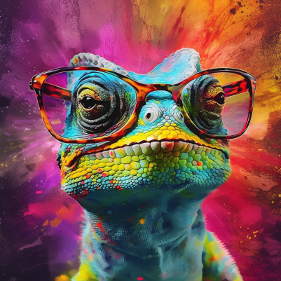 Lizard In Glasses With Purple, Pink, And Yellow Background