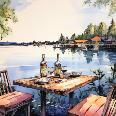 Happy Hour Watercolor Lakeside Dining