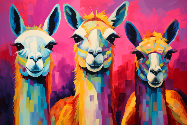 Artsy Colorful Mexican Llamas