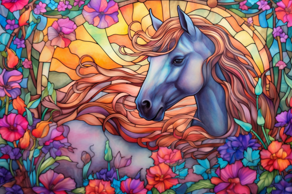 Beautiful Unicorn On Stained Glass