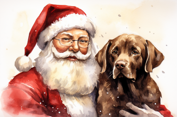 Chocolate Labrador And Santa