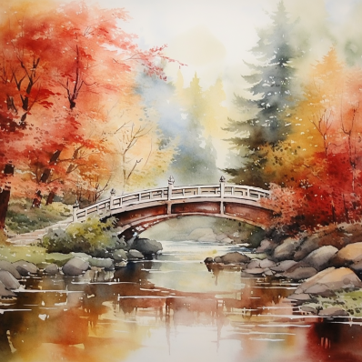 Little Old Bridge In The Fall  Paint by Numbers Kit