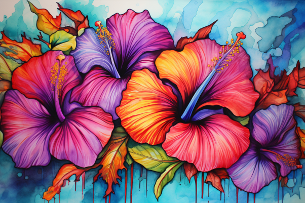 Colorful Watercolor Hibiscus