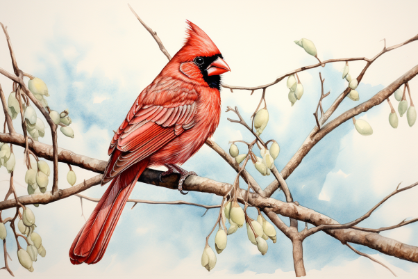 Watercolor Red Cardinal On A Branch