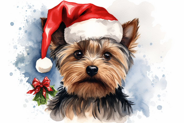 Cute Christmas Yorkshire Terrier