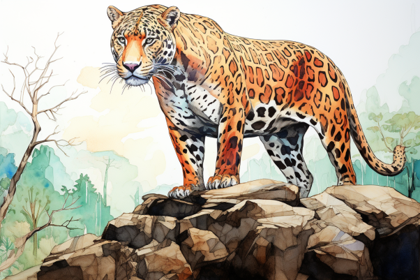 Jaguar On The Prowl Watercolor  Paint by Numbers Kit