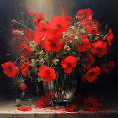 Light Shining On Red Flowers In A Vase