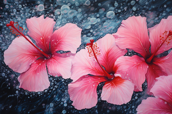 Pink Hibiscus Water Drops  Paint by Numbers Kit