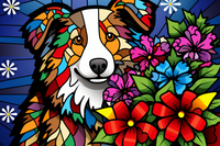 Thumbnail for Bold Colorful Australian Sheperd And Flowers  Paint by Numbers Kit