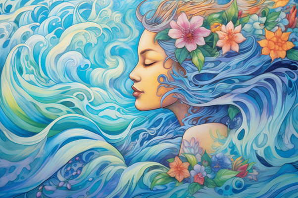 Graceful Ocean Girl And Her Flowers  Paint by Numbers Kit