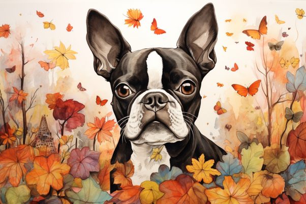 Boston Terrier In Leaves