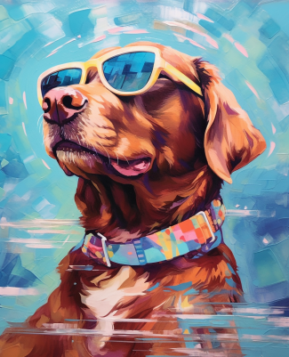 Blue Sky, Brown Dog In Sunglasses