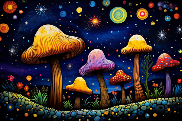 Fun Starry Night And Mushrooms  Paint by Numbers Kit