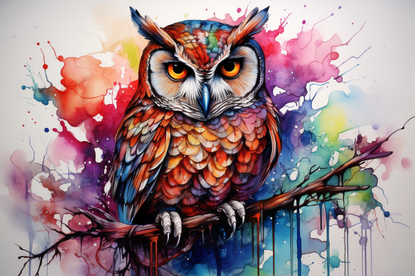 Colorful Watercolor Owl  Paint by Numbers Kit