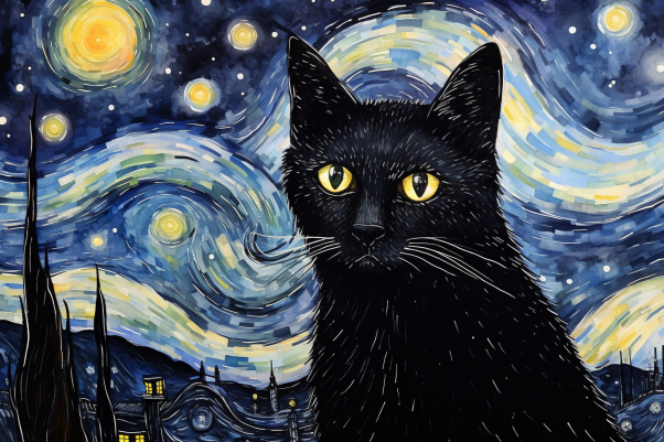 Black Kitty On A Starry Night  Paint by Numbers Kit