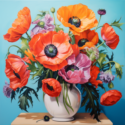 Featuring Colorful Poppies In A Vase