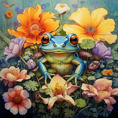 Featuring A Frog And Flowers