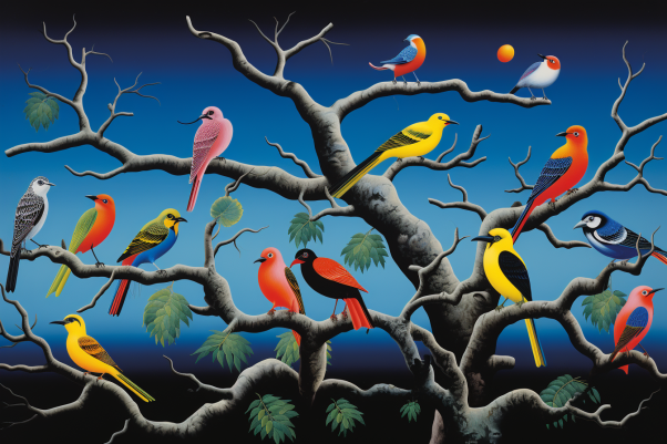 Colorful Birds On Branches