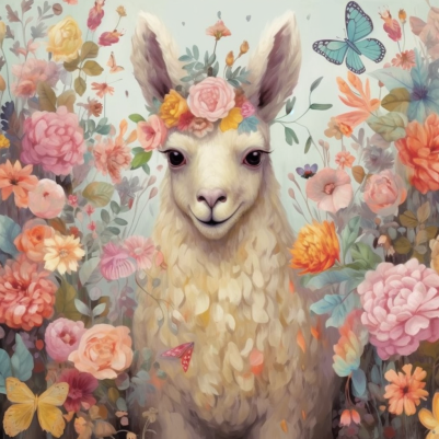 Llama Blending In With Flowers