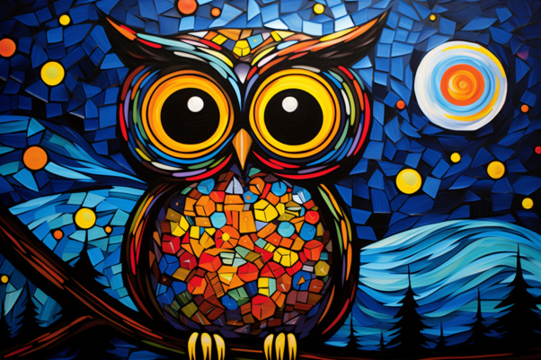 Owl Starry Night On Stained Glass  Paint by Numbers Kit