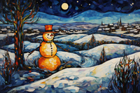 Thumbnail for Snowman In The Night  Paint by Numbers Kit