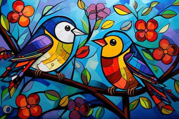 Two Sweet Colorful Birds On A Branch  Paint by Numbers Kit