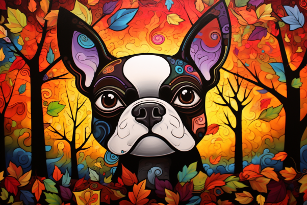 Abstract Boston Terrier In Leaves