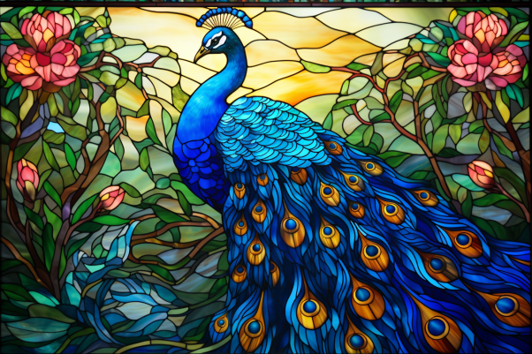 Peacock On Stained Glass  Paint by Numbers Kit