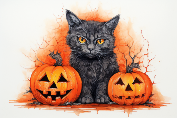 Halloween Kitty And Jack O Lanterns