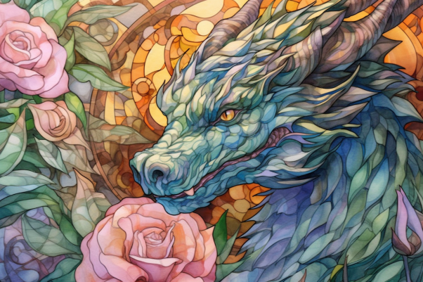 Dreamy Dragon Among Roses