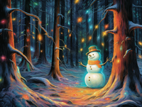 Thumbnail for A Happy Snowman In A Glowing Forest