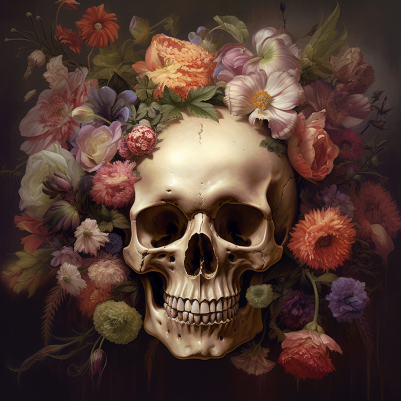 Old Skull Surrounded By Flowers