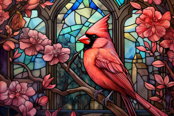 Dreamy Cardinal Among Flowers
