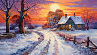 Thumbnail for Beautiful Winter Farmhouse At Sunset  Paint by Numbers Kit