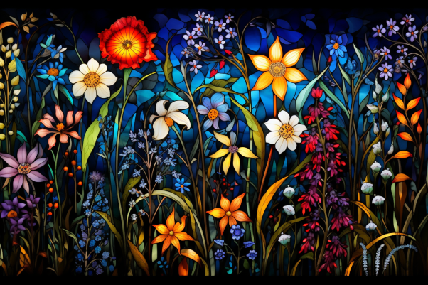 Evening Wildflowers On Stained Glass